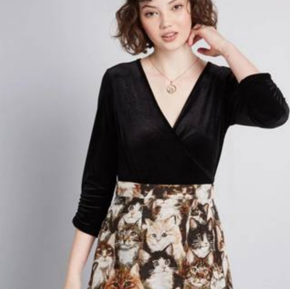Modcloth Black Cat Print Bodysuit